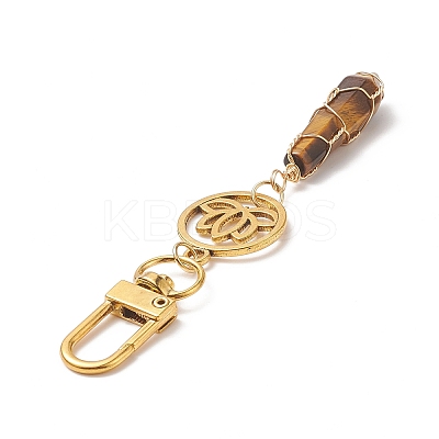 Wire Wrapped Gemstone Bullet Pendant Decoration HJEW-JM00942-1