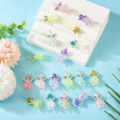32Pcs 8 Colors Acrylic & Glass Pendants PALLOY-TAC0175-1