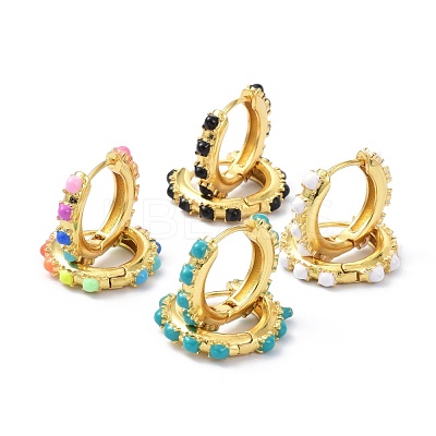 Brass Enamel Hoop Earring Findings KK-P205-06G-1