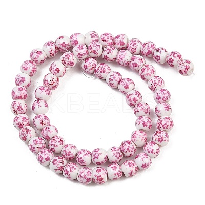 Handmade Flower Printed Porcelain Ceramic Beads Strands PORC-M005-6mm-03-1