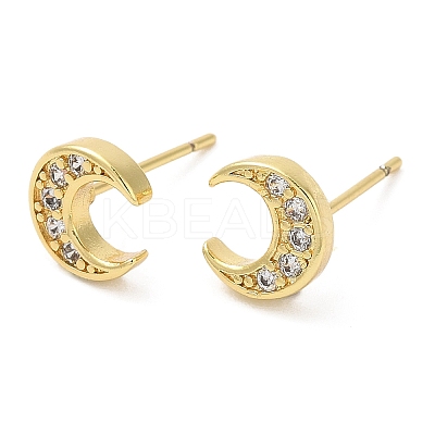 Rack Plating Brass Crescent Moon Stud Earrings with Cubic Zirconia EJEW-D061-16G-1