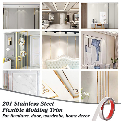 201 Stainless Steel Self-Adhesive Flexible Molding Trim FIND-WH0139-141C-02-1
