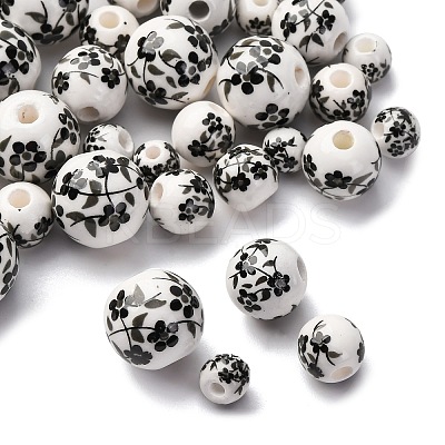 40Pcs 4 Styles Handmade Printed Porcelain Beads PORC-FP0001-04-1