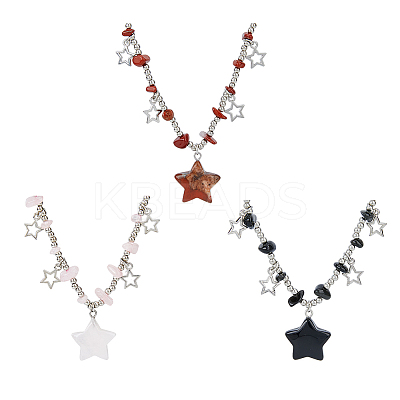 3Pcs 3 Colors Plastic & Alloy Star Pendant Necklaces with CCB Beaded Chains NJEW-FI0001-34-1
