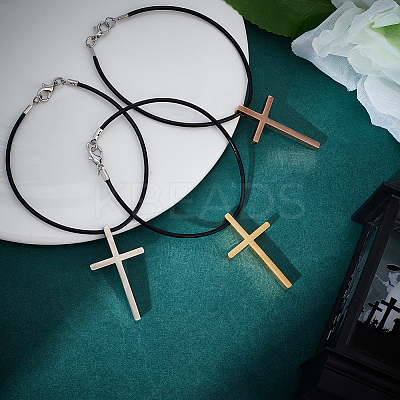 3Pcs 3 Styles Stainless Steel Cross Charms Bracelet Sets BJEW-DR00001-1