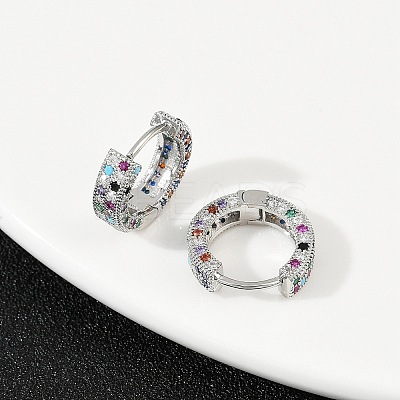 Brass Micro Pave Colorful Cubic Zirconia Hoop Earrings EJEW-S277-09P-B-1
