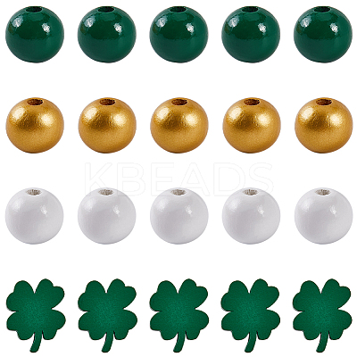 140Pcs 4 Styles Saint Patrick's Day Themed Printed Natural Wooden Beads Sets WOOD-SP0001-29-1