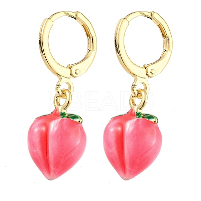 Fuchsia Peach Glass Dangle Leverback Earrings EJEW-P260-01G-1