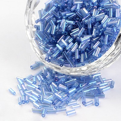 Tube Transparent Colours Rainbow Plated Glass Seed Beads SEED-I001-166-1