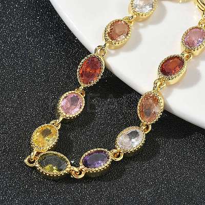 Oval Brass Pave Cubic Zirconia Link Chain Bracelets for Women BJEW-P385-02G-1