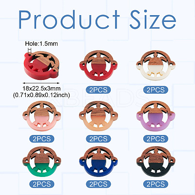 16Pcs 8 Colors Opaque Resin & Walnut Wood Connector Charms RESI-TA0002-71-1