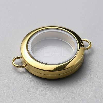 Flat Round 304 Stainless Steel Floating Lockets Connector Charms FIND-WH0032-57G-02-1