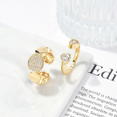 Brass Micro Pave Clear Cubic Zirconia Open Cuff Rings for Women LS-RJEW-M026-01G-01-1