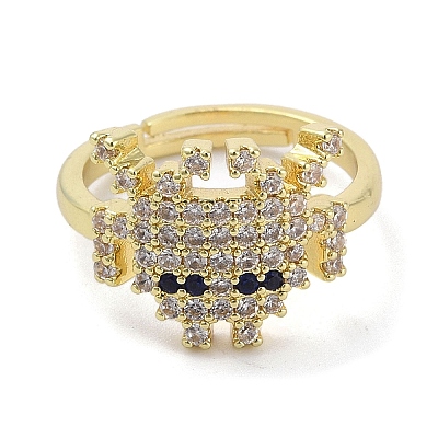 Real 18K Gold Plated Brass Pave Cubic Zirconia Adjustable Rings RJEW-M170-05G-01-1