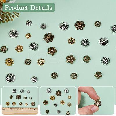 360Pcs 12 Styles Tibetan Style Alloy Bead Caps TIBE-SC0002-34-1