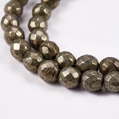 Natural Pyrite Round Beads Strands G-L031-6mm-02-1