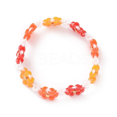 Glass Beaded Flower Wrap Stretch Finger Ring for Women RJEW-MZ00002-1