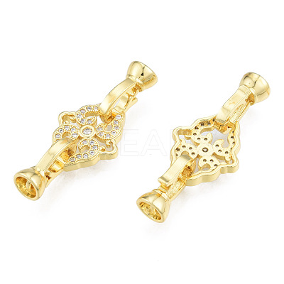 Brass Micro Pave Clear Cubic Zirconia Fold Over Clasps KK-N231-361LG-1