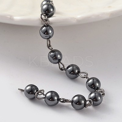 Gunmetal Tone Brass Handmade Non-Magnetic Hematite Beaded Chains AJEW-JB00193-1