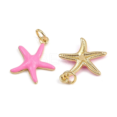 Brass Enamel Starfish Pendants KK-I377-03G-A-1