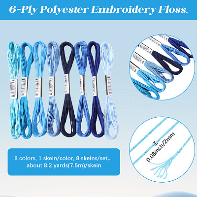 8 Skeins 8 Colors 6-Ply Polyester Embroidery Floss OCOR-CY0002-09B-1
