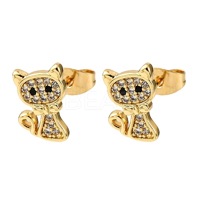 Brass Micro Pave Cubic Zirconia Cat Shape Stud Earrings EJEW-K267-30G-1