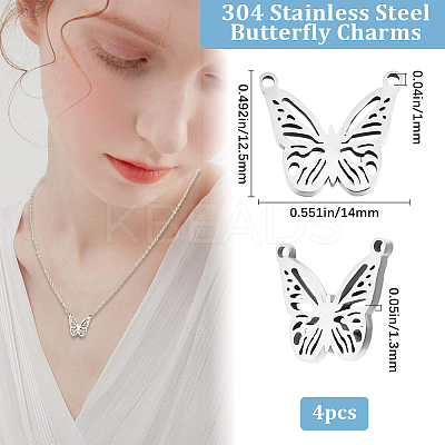 4Pcs 304 Stainless Steel Charms STAS-BBC0006-50P-1