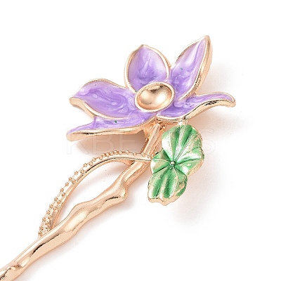 Alloy Enamel Lotus Hair Sticks OHAR-PW0006-24F-1