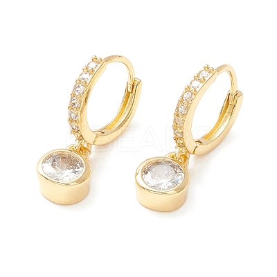 Clear Cubic Zirconia Hinged Hoop Earrings with Flat Round Drop EJEW-P196-27G-1