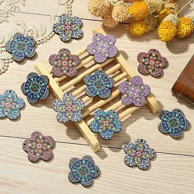 30Pcs 5 Colors Printed Natural Basswood Pendants WOOD-CJ0001-86-1
