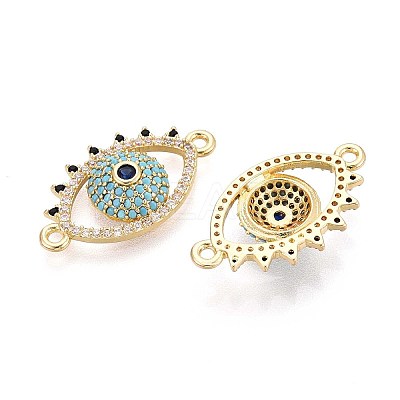 Brass Micro Pave Sky Blue Cubic Zirconia Connector Charms KK-N284-01G-1