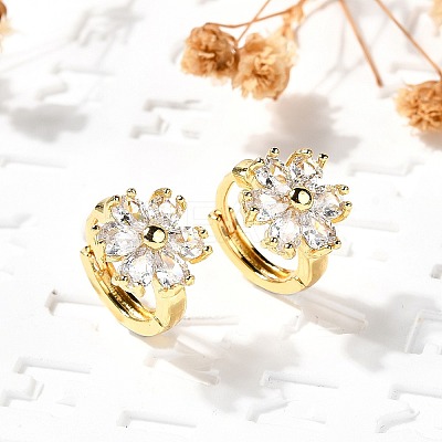 Flower Brass Hoop Earrings EJEW-S256-01C-G-1