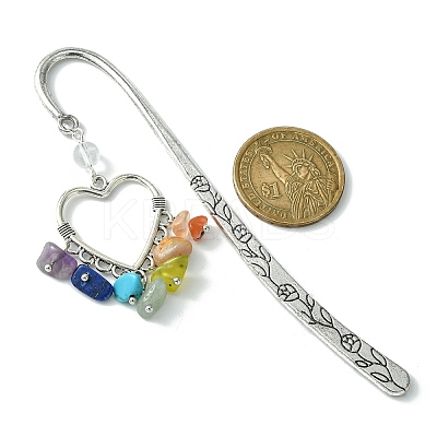 3Pcs 3 Style Fleur-de-lis/Woven Net/Heart Alloy Pendant Bookmark with Chakra Gemstone Chips AJEW-TA00008-1