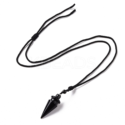 Gemstone Cone Pendant Necklace with Nylon Cord for Women G-A210-05-1