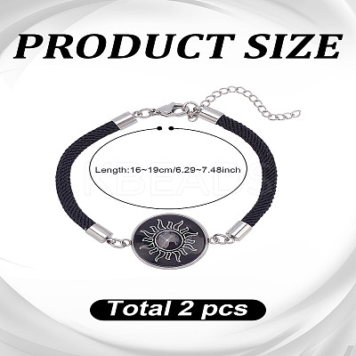 1 Set 2Pcs Valentine's Day Luminous 304 Stainless Steel Glass Flat Round Link Bracelet Sets BJEW-LP0001-35C-1