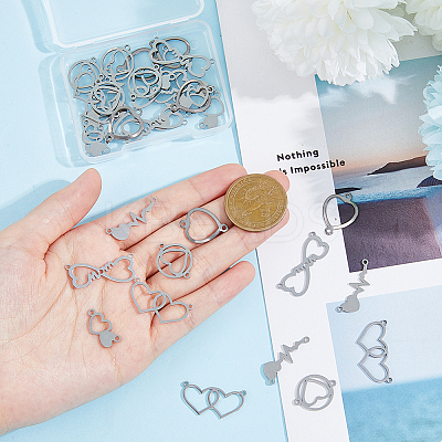 36Pcs 6 Styles 201 Stainless Steel Connector Charms STAS-DC0014-56-1