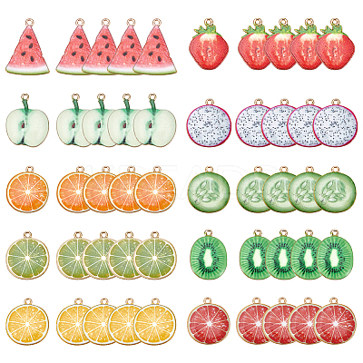40Pcs 10 Styles Light Gold Alloy Enamel Pendants ENAM-ME0001-34-1