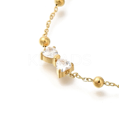 304 Stainless Steel with Cubic Zirconia Link Bracelets STAS-Z103-02G-03-1