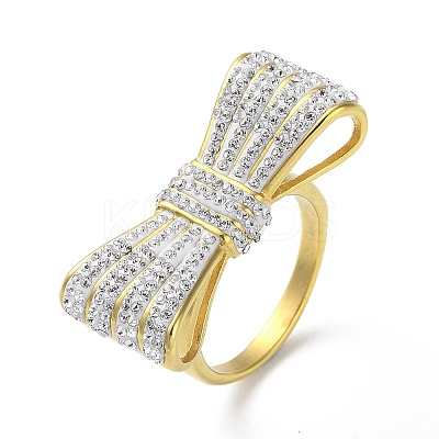 Ion Plating(IP) 304 Stainless Steel Rhinestone Wide Band Rings for Women RJEW-P095-01G-1