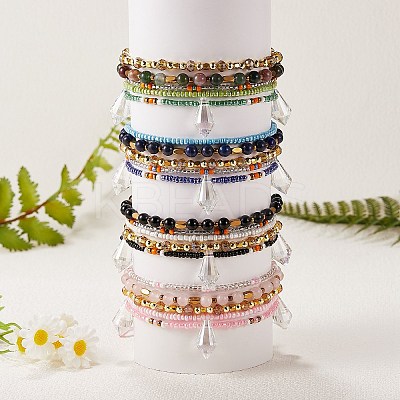 Sparkling Glass Seed Beads 5 Layered Anklet AJEW-SW00006-02-1