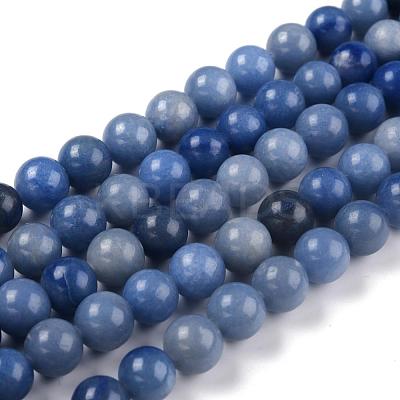 Round Dyed & Heated Natural Blue Aventurine Beads Strands G-R254-10mm-1