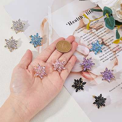 5 Pairs 5 Colors 3D Flower Cubic Zirconia Stud Earrings EJEW-FI0001-76-1