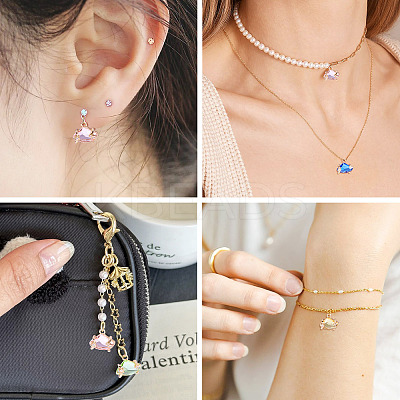 15Pcs Brass Micro Pave Cubic Zirconia with Glass Charms KK-TA0001-82-1
