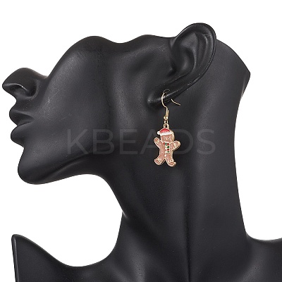 Christmas Alloy Enamel Gingerbread Man Pendant Necklace & Dangle Earrings Sets SJEW-JS01343-1