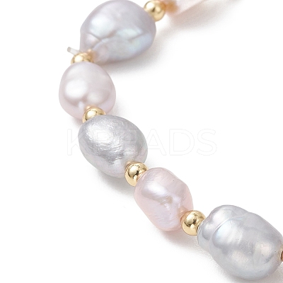 Natural Cultured Freshwater  Pearl & Brass Beads Stretch Bracelet for Women BJEW-JB13209-1