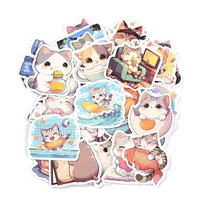 50Pcs Cartoon Cat Paper Self-Adhesive Picture Stickers STIC-C010-15-1