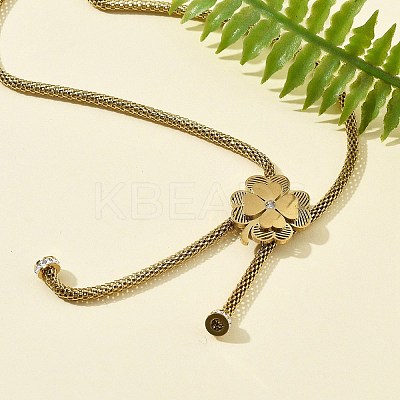 304 Stainless Steel Crystal Rhinestone Clover Lariat Necklaces NJEW-V001-07G-1