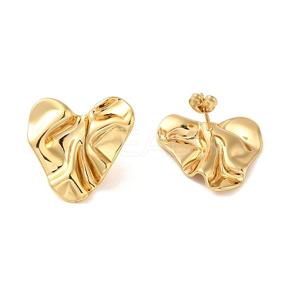 Hammered Heart 304 Stainless Steel Stud Earrings for Women EJEW-U003-02G-01-1