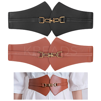 2Pcs 2 Colors PU Leather Wide Elastic Corset Belts for Women Girl AJEW-WR0002-10-1