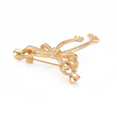 Brass Micro Pave Clear Cubic Zirconia Brooch Findings KK-S356-612-NF-1